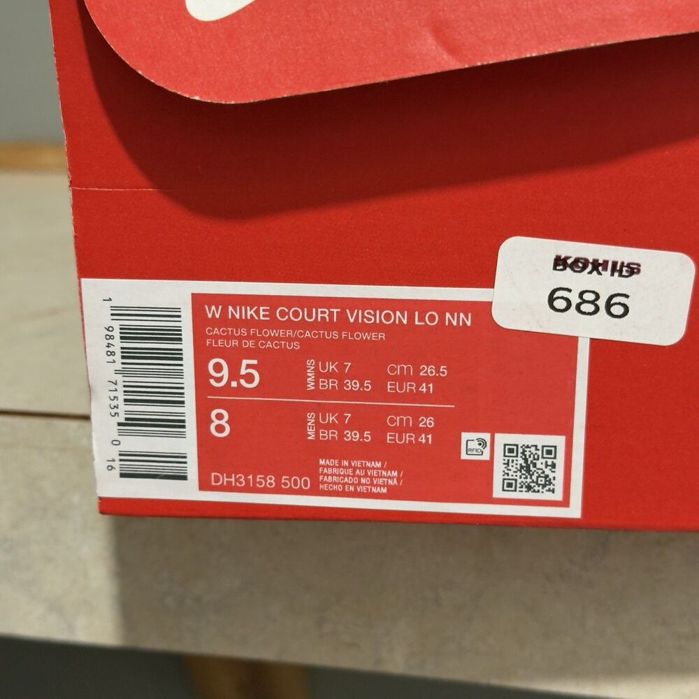 New Women Nike Court Vision Low Next Nature Shoes US 9.5 White W/Magenta Swoosh - Picture 3 of 16